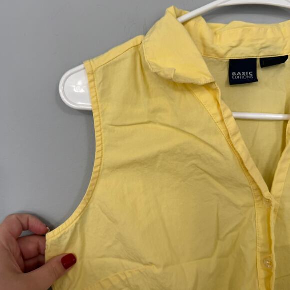 Basic Editions Women's Wide Strap Button Down Tank Top Size Medium Yellow Cotton - Picture 2 of 5